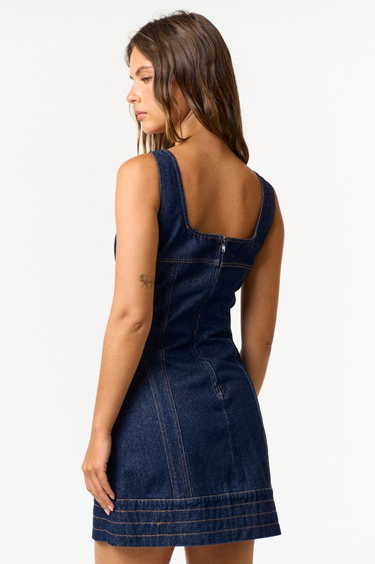 Ready to Charm Button Down Dark Denim Mini Dress