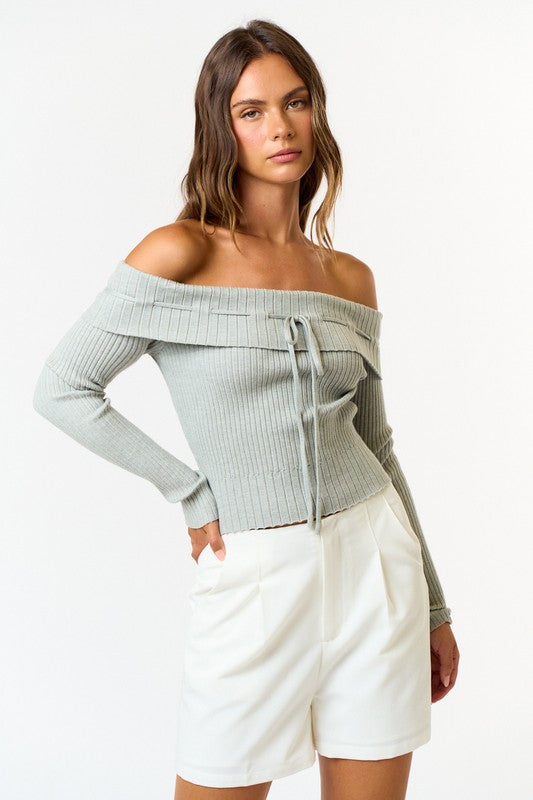 Beckett Off Shoulder Ribbed Long Sleeve Sweater Top