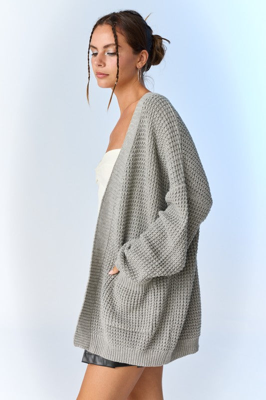 Pleasant Afternoon Waffle Knit Pocketed Cardigan