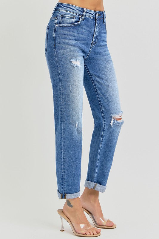 Denim High Rise Girlfriend Roll Up Jeans