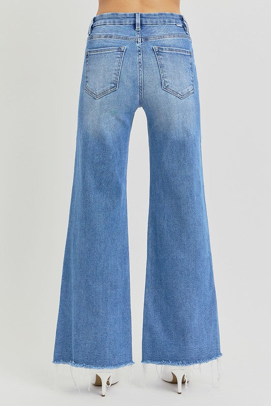 Denim High Rise Wide Cuffed Wide Leg Jeans