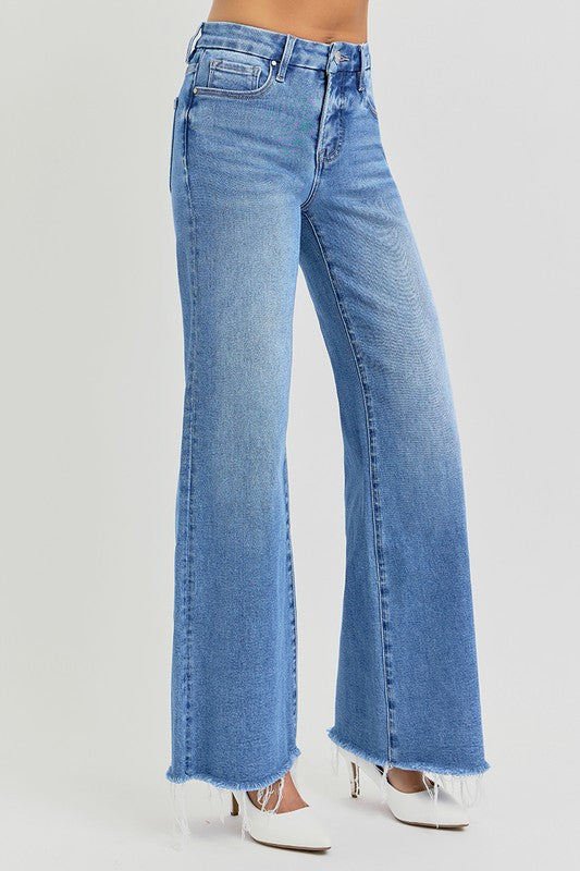 Denim High Rise Wide Cuffed Wide Leg Jeans