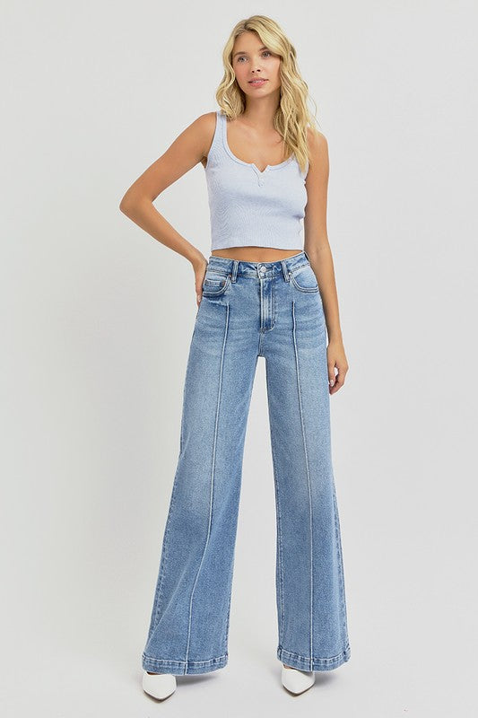 Kyleen High Waisted Pintuck Wide Leg Jeans – Lithologie Co.