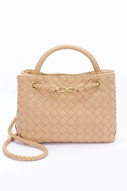 Woven Vegan Leather Convertible Shoulder Bag