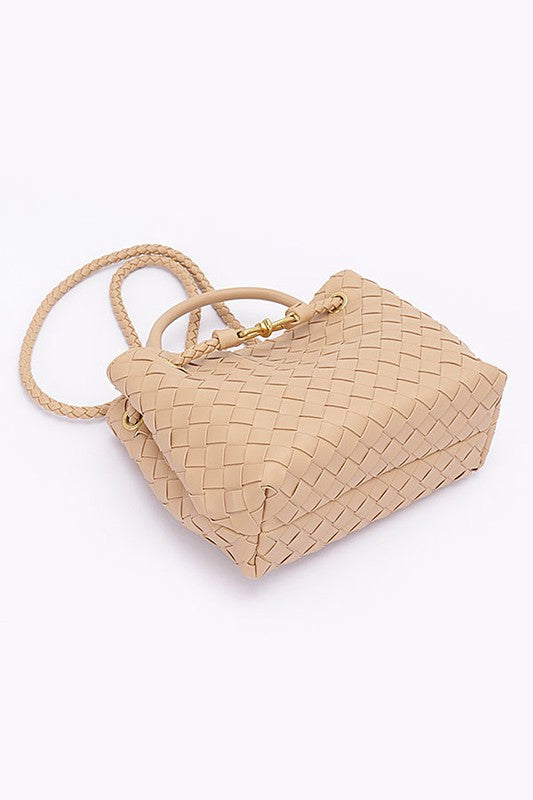 Woven Vegan Leather Convertible Shoulder Bag