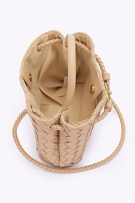 Woven Vegan Leather Convertible Shoulder Bag