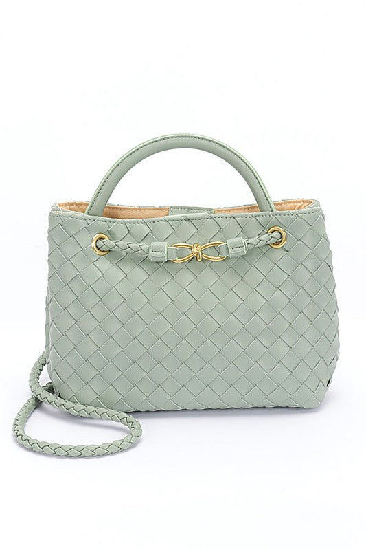 Woven Vegan Leather Convertible Shoulder Bag