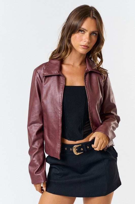 PREORDER - Burgundy Washed Vegan Leather Jacket