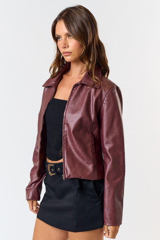 PREORDER - Burgundy Washed Vegan Leather Jacket