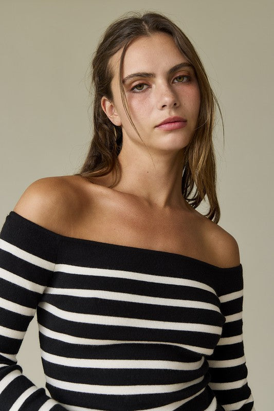 Bella Striped Off Shoulder Long Sleeve Knit Top