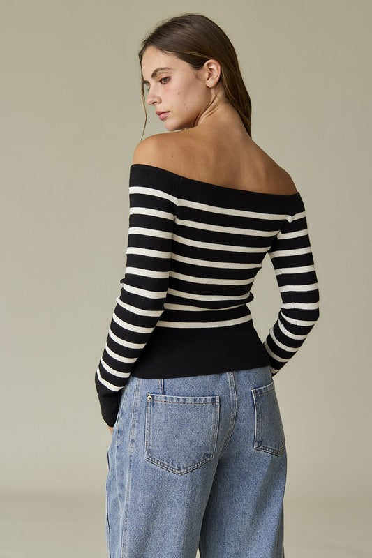 Bella Striped Off Shoulder Long Sleeve Knit Top