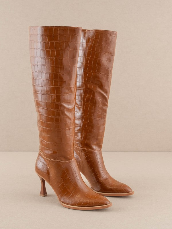 Balen Croc Print Stiletto Knee High Boots