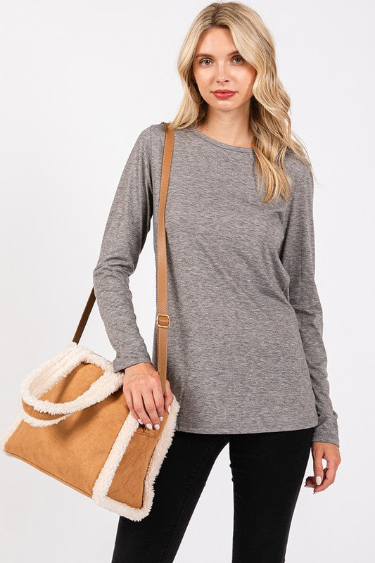 Sherpa Trimmed Crossbody Tote Bag