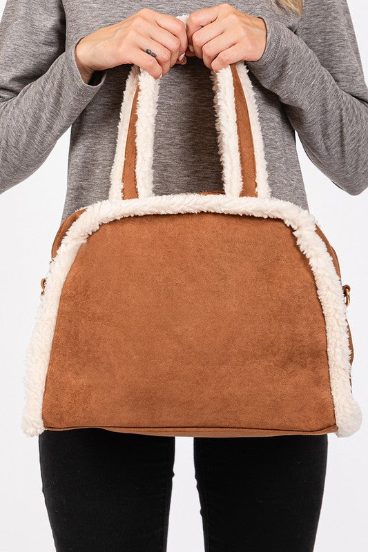 Sherpa Trimmed Crossbody Tote Bag