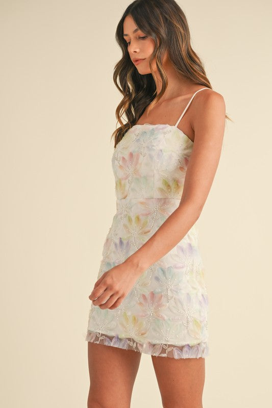 Flower Beaded Tube Mini Dress