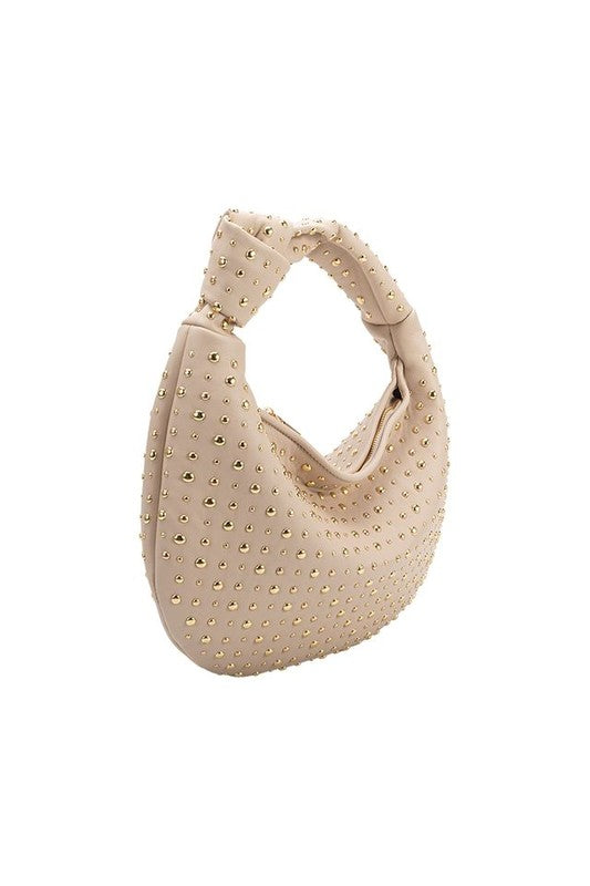 Melie Bianco Studded Brigitte Large Satchel Shoulder Bag - Bone