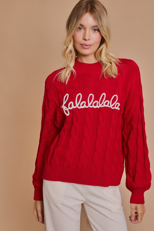 'Falalalala' Cable Knit Christmas Sweater - Large - Final Sale