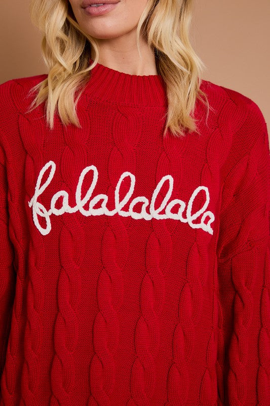 'Falalalala' Cable Knit Christmas Sweater - Large - Final Sale