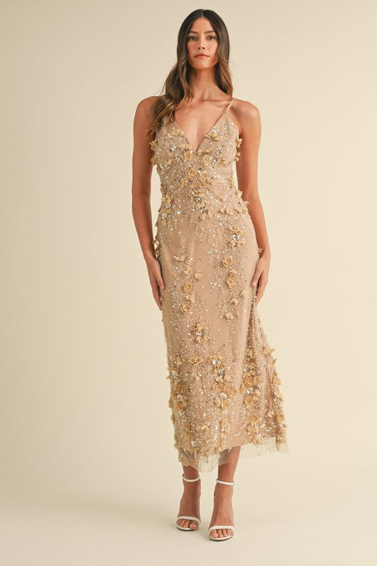 Here To Charm Floral Applique Maxi Dress