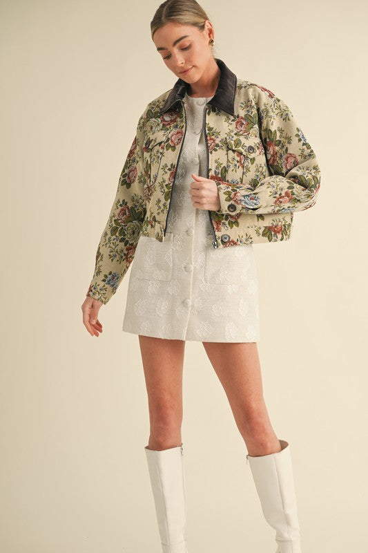 Garden Stroll Tapestry Collared Jacket