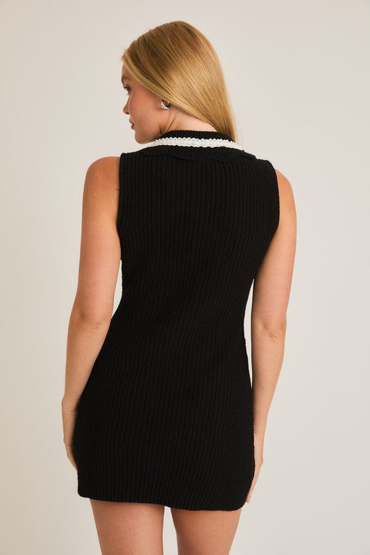 Pate Collared Lace Knit Mini Dress Final Sale / Black / M Pate Collared Lace Knit Mini Dress Final Sale / Black / M