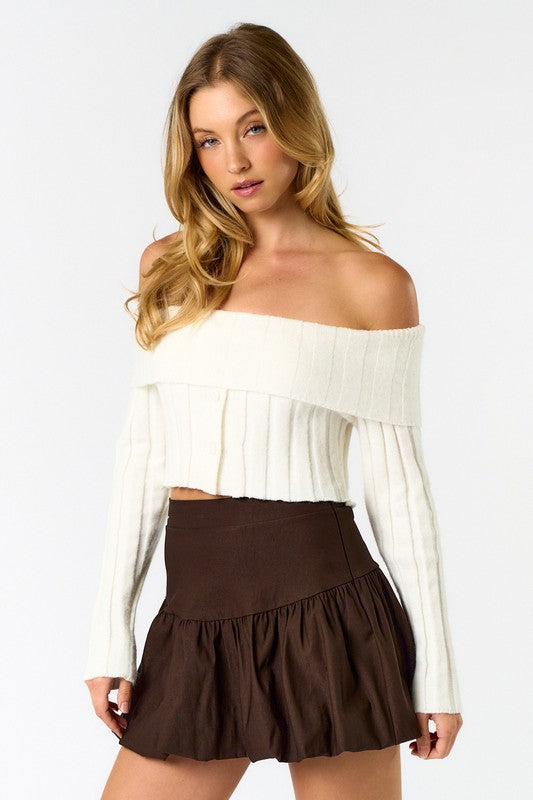 PREORDER - Knit Obsession Off Shoulder Cropped Sweater Top