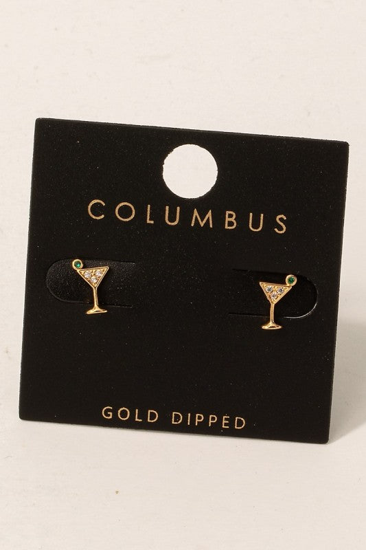 Golden Martini Stud Earrings
