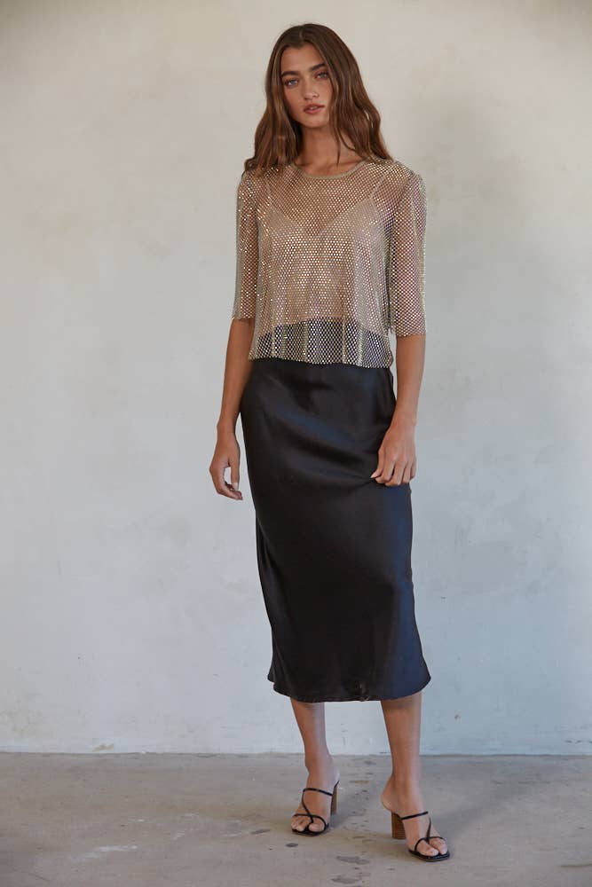 Almost Evening Satin Midi Skirt