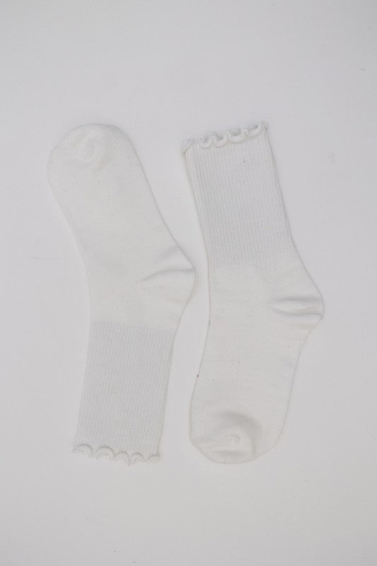 Cotton Blend Lettuce Edge Crew Socks