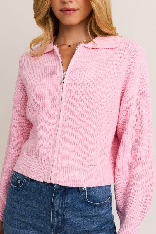 Avery Collared Zip Up Cardigan