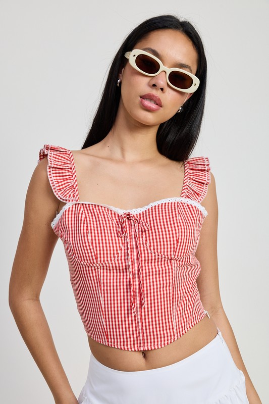 Picnic Date Gingham Ruffle Corset Top