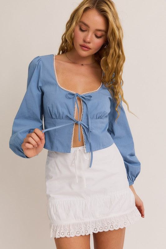 Charmer Lace Trimmed Front Tie Top