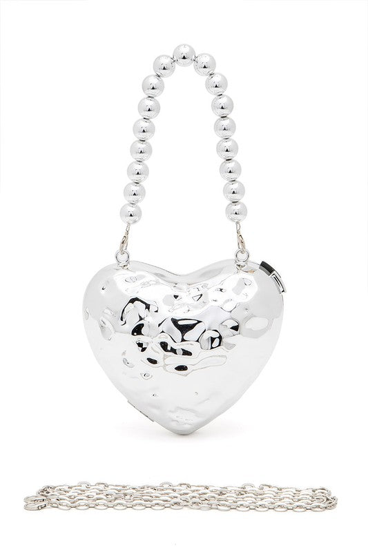 Textured Heart Swing Clutch Bag