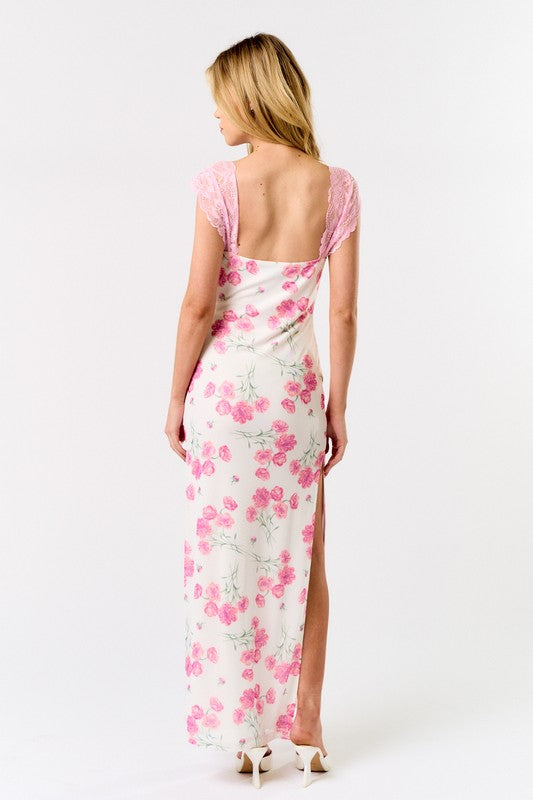 Garden Party Lace Floral Maxi Dress Final Sale / Pink / L Garden Party Lace Floral Maxi Dress Final Sale / Pink / L