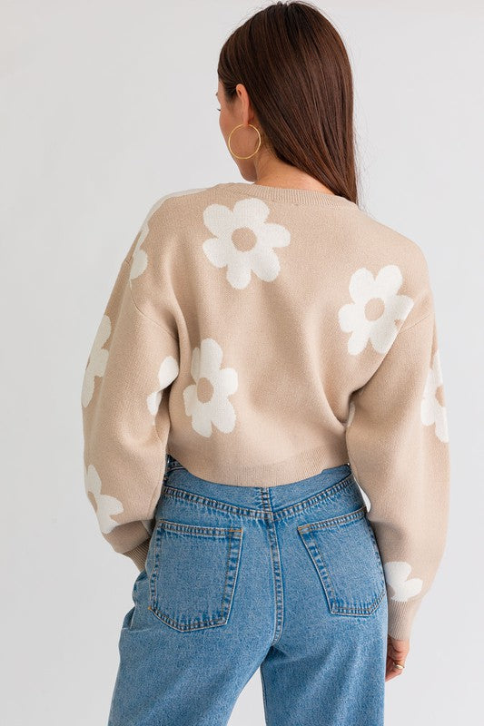 Cute As A Daisy Cropped Sweater - Medium - Final Sale