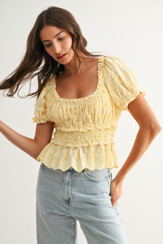 Limoncella Embroidered Peplum Blouse