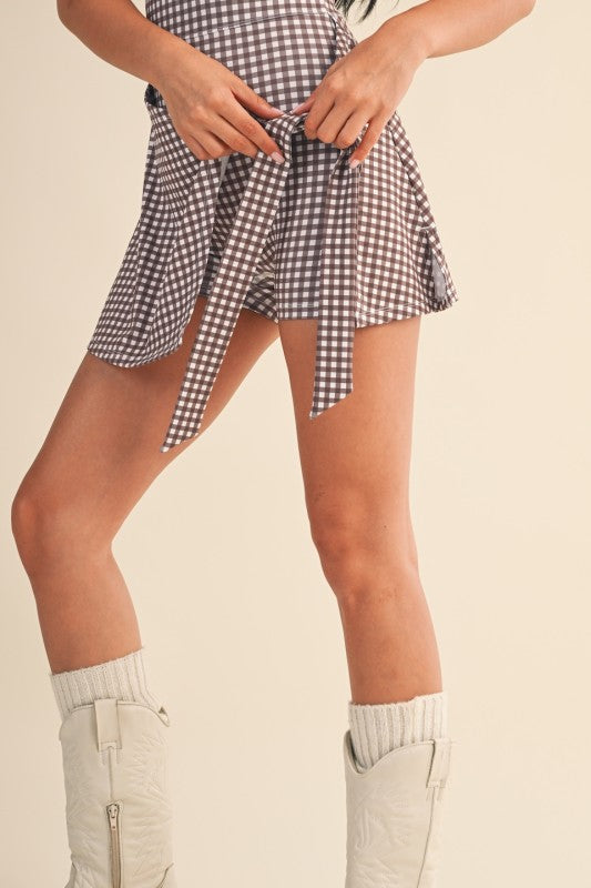 Gingham Charm Wrap Mini Dress