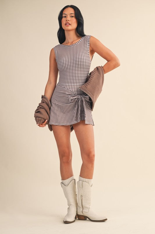 Gingham Charm Wrap Mini Dress