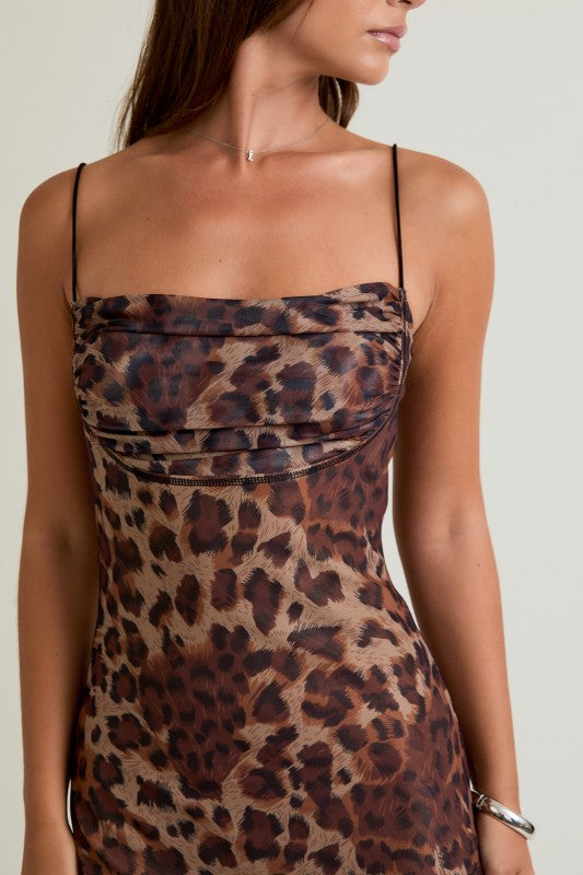 Kaia Leopard Mesh Mini Dress