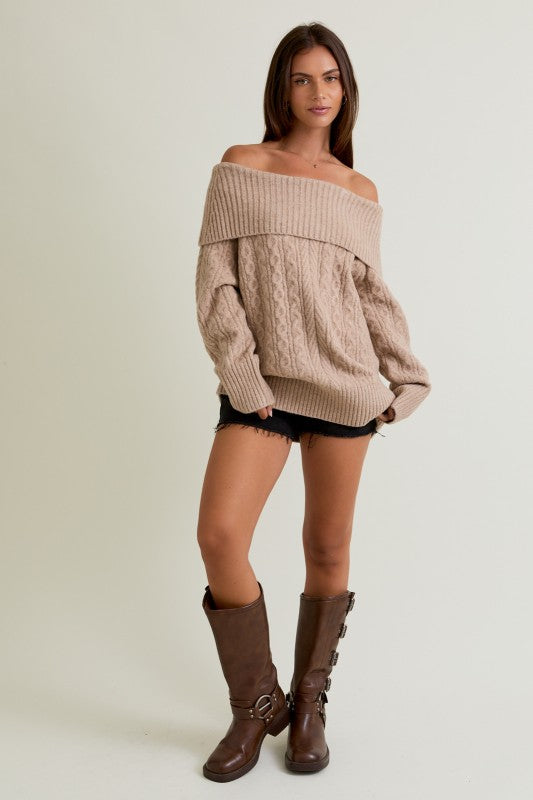 Sweater Weather Off-Shoulder Cable Knit