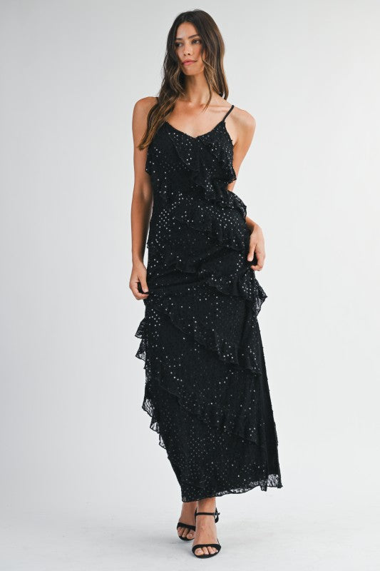 Celestelle Sequin Tiered Maxi Dress Black / S Celestelle Sequin Tiered Maxi Dress Black / S