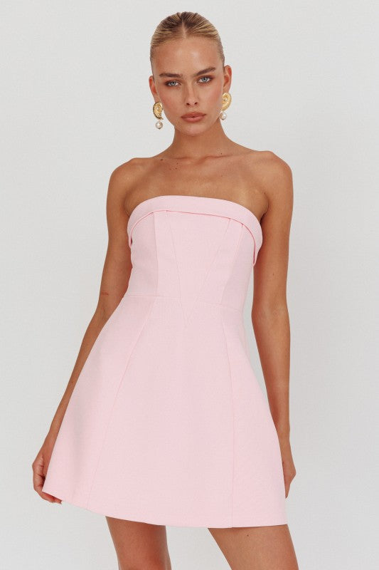 Blush Fold Strapless Mini Dress