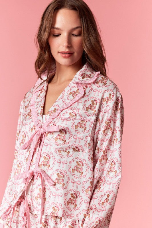 Bear & Bow Satin Pajama Top