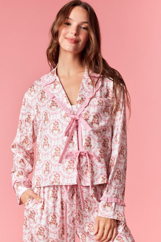 Bear & Bow Satin Pajama Top