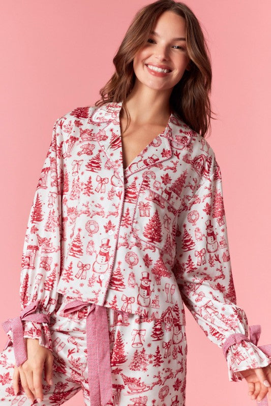 Holiday Chateau Satin Pajama Top