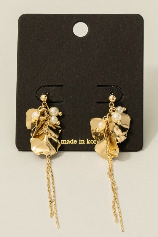 Metallic Flower Petals Dangle Earrings