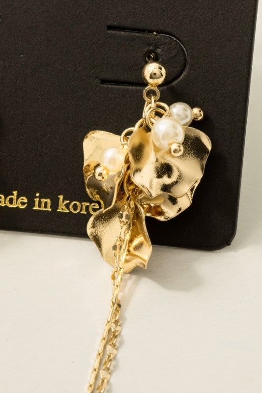 Metallic Flower Petals Dangle Earrings