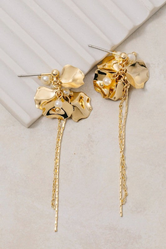 Metallic Flower Petals Dangle Earrings