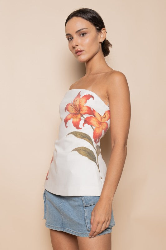 Floral Postcard Strapless Tube Top
