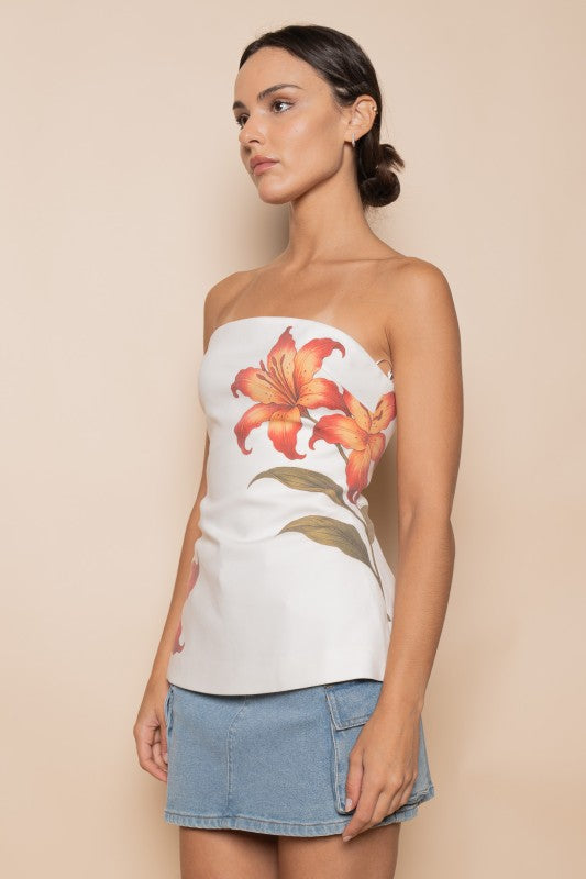Floral Postcard Strapless Tube Top
